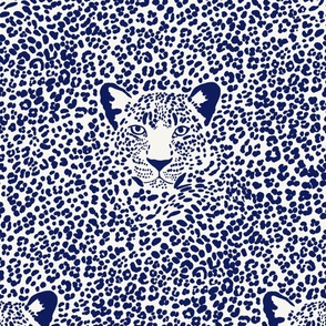 Blue White Leopard Fabric, Wallpaper and Home Decor