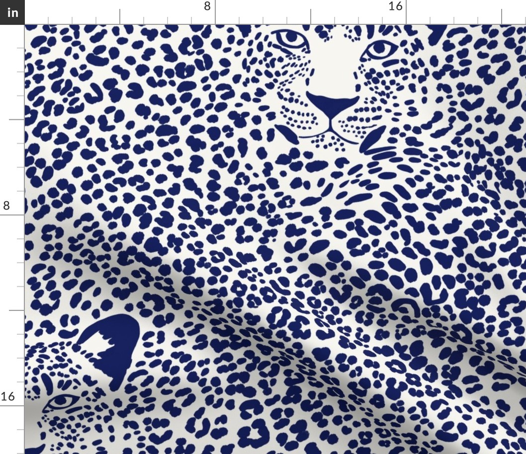 Spot the Leopard - Leopard in an ocean of spots - animal print - dark blue on soft white - medium