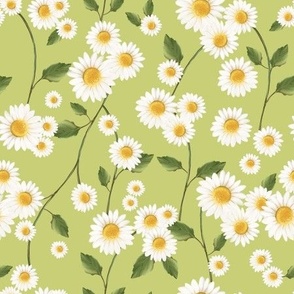 Daisy Floral Fabric in Green