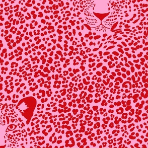 Spot the Leopard - Leopard in an ocean of spots - animal print - Poppy Red on lavender pink - medium