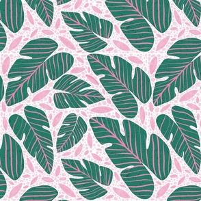 Tropical Green and Pink Leaves