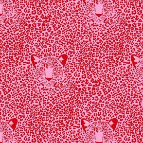 Spot the Leopard - Leopard in an ocean of spots - animal print - Poppy Red (Petal Solids coordinate) on lavender pink - small