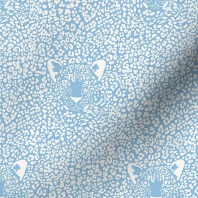 extra small - Spot the Leopard - Leopard in an ocean of spots - animal print - soft white on Pantone TCX Clear Sky Blue 