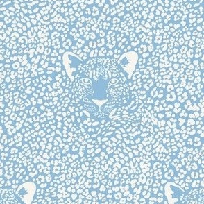 extra small - Spot the Leopard - Leopard in an ocean of spots - animal print - soft white on Pantone TCX Clear Sky Blue 