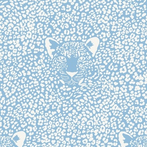 Blue White Leopard Fabric, Wallpaper and Home Decor