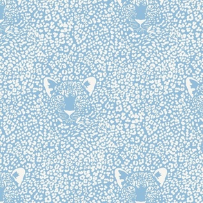 Spot the Leopard - Leopard in an ocean of spots - animal print - soft white on Pantone TCX Clear Sky Blue - small