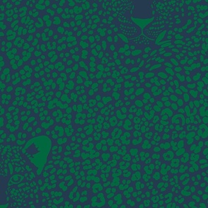 medium - Spot the Leopard - Leopard in an ocean of spots - animal print - emerald green on navy blue (petal solids coordinate) 