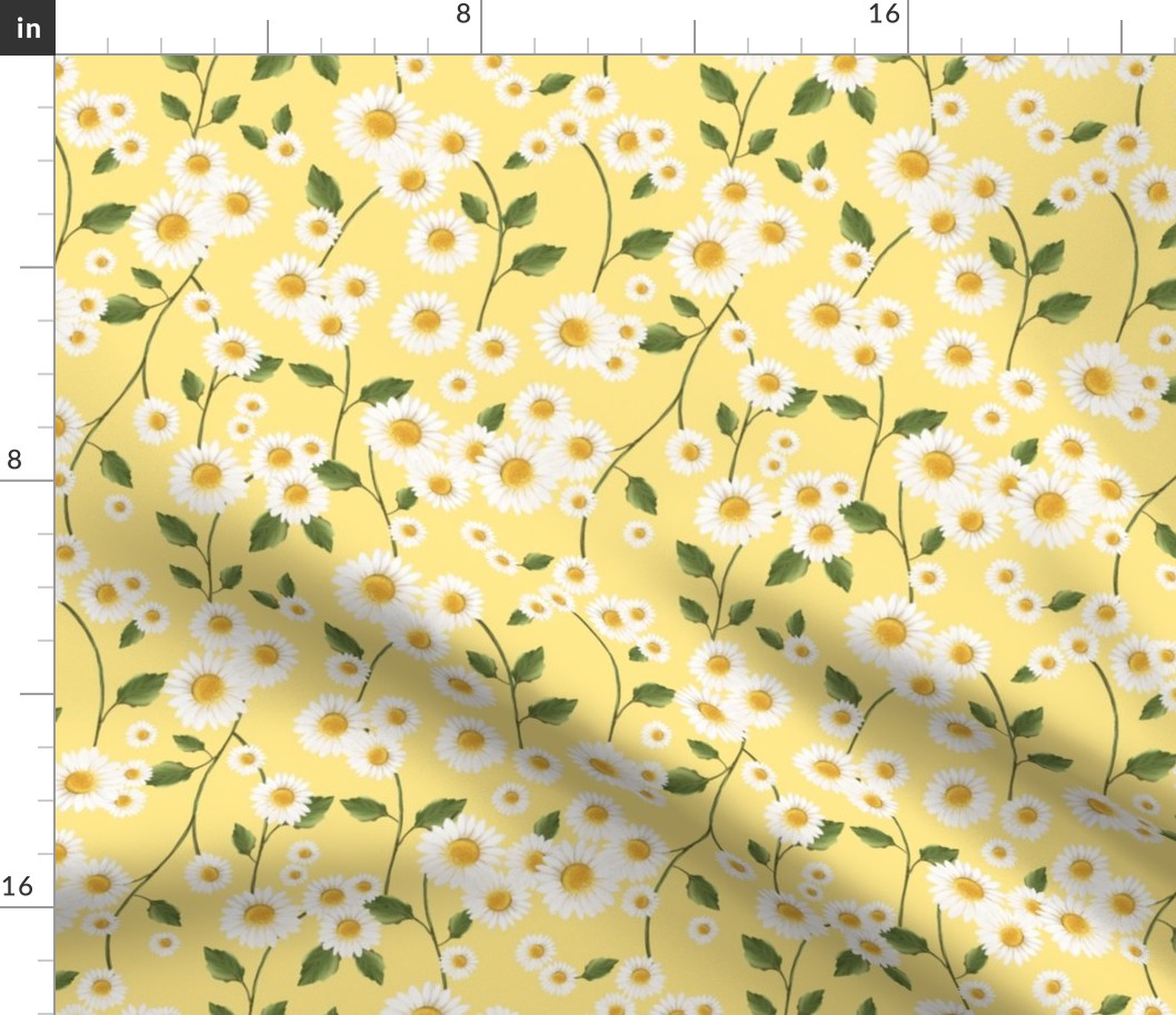 Daisy Floral Fabric in Yellow
