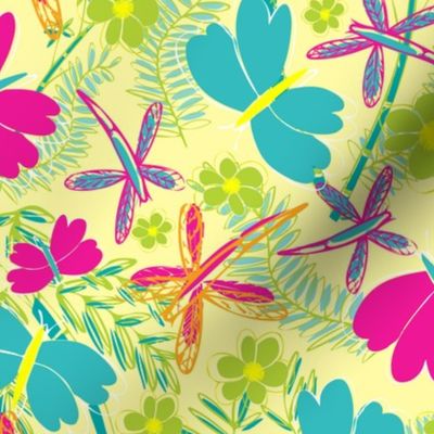Doodle Bugs - Butterflies & Dragonflies in Pink & Aqua