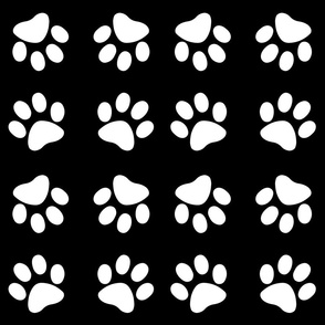 Modern Black and White Paw Print Pattern, Medium