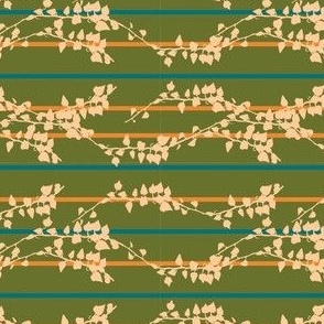 Peach Vines and Horizontal Stripes in Green