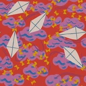 White Kites 6" (the world above collection) - Kites flying high in the sky amongst the clouds in this colorful design.