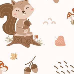 Cute Squirrel Woodland Forest Pattern, Large