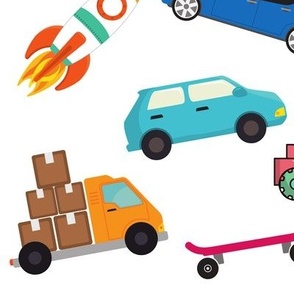 Little Boy Things That Move Vehicle Cars Pattern for Kids, Large