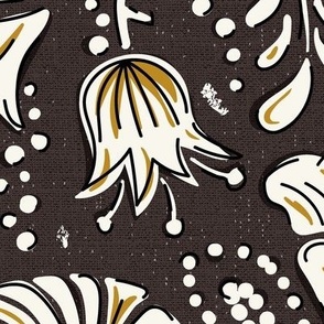 Farida - Indian Block Print Floral Dark Brown Goldenrod Jumbo Scale