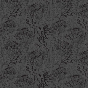 Ranunculus Floral Black Gray Neutral Large Wallpaper Bedding Dress Texture Moody Dark