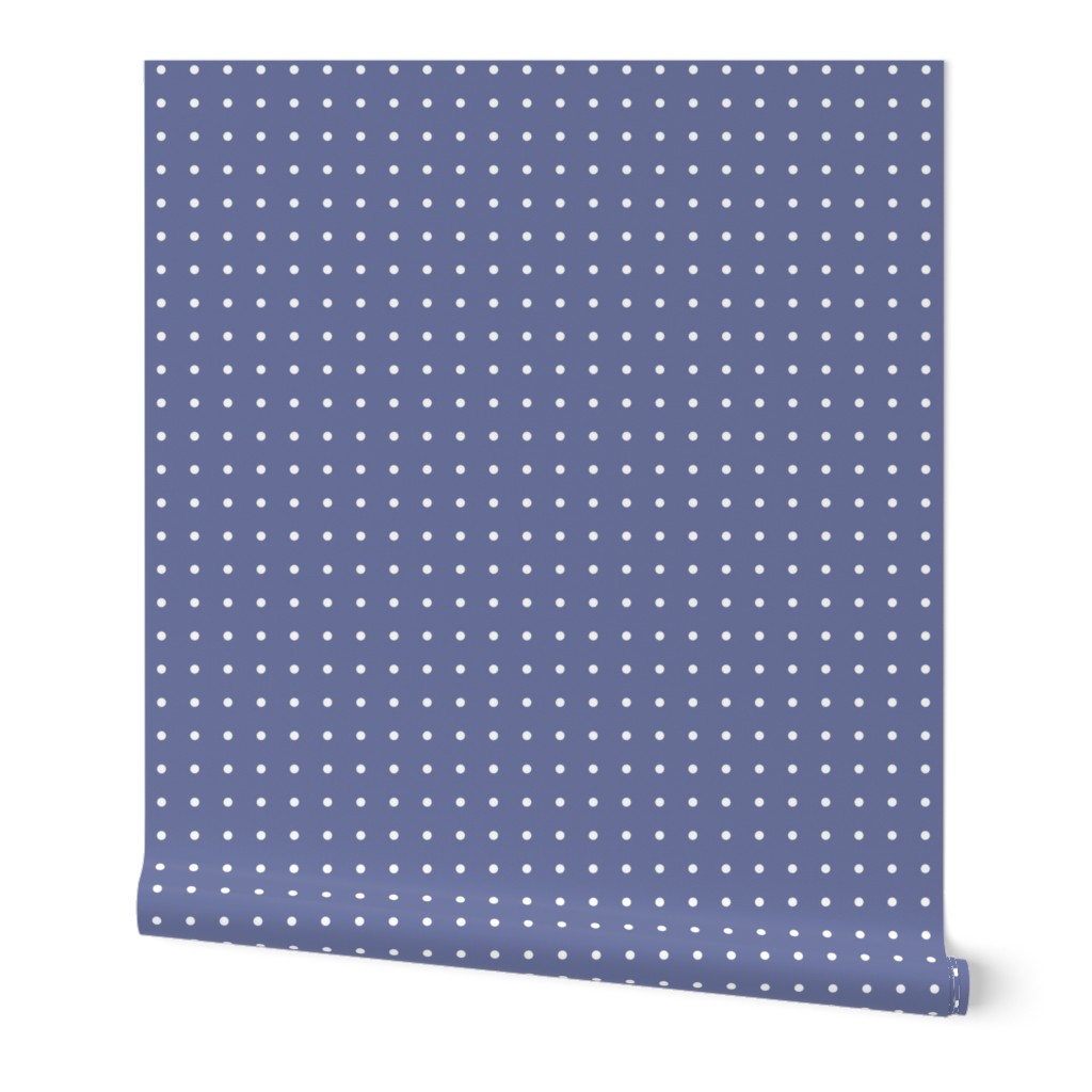 Periwinkle Indigo Blue with Small White Polka Dots Pattern Print