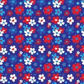 Red White Blue flowers on Blue 2x2