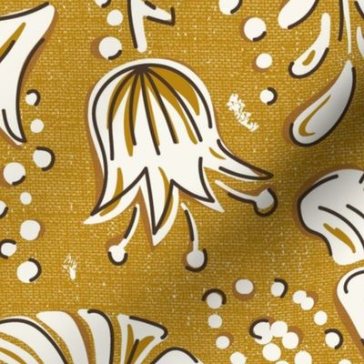 Farida - Indian Block Print Floral Goldenrod Yellow Ivory Jumbo Scale
