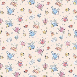 Doodle bugs  _PALE PEACH background_SMALL SCALE