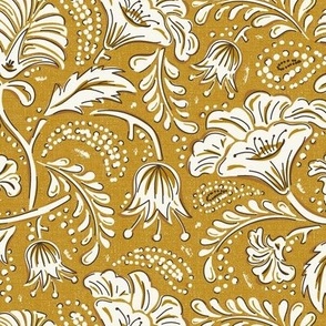 Farida - Indian Block Print Floral Goldenrod Yellow Ivory Regular Scale