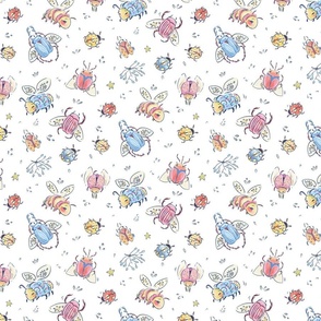 Doodle bugs _ BABY BLUE and PINK , solid white background_SMALL SCALE