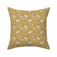 Farida - Indian Block Print Floral Goldenrod Yellow Ivory Small Scale