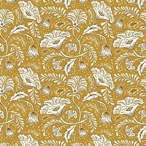 Farida - Indian Block Print Floral Goldenrod Yellow Ivory Small Scale