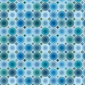 Blue and Teal Medallions Pantone Ultra-Steady Palette Pattern Print