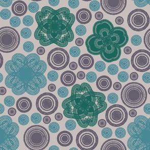 Green and Light Blue Floral Geometric Pattern