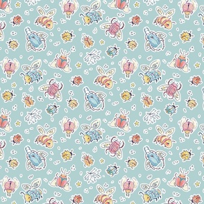 Doodle bugs  _muted powder blue background_SMALL scale 