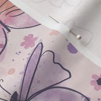 Watercolor butterflies in soft muted pinks and plums medium scale
