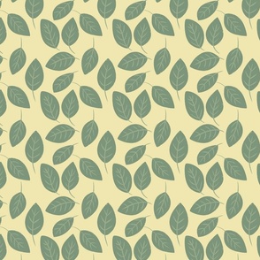 Green Leaves on Yellow, Light Green, Leaf Wallpaper, Whimsical Leaves, Green Foliage, Hand Drawn Botanical