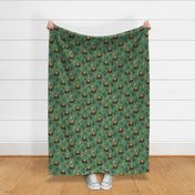 Honey Bees & Bear Forest Grizzly Brown Bears Flying Buzy Bee in Woods on Green Hungry Brown Bear, Retro Mama Bear Pine Green Forest Trees Theme Vintage Bear and Trees Woodland Theme, Wild Bears Animal Woodland Brown Grizzly Bear Pattern Large Scale