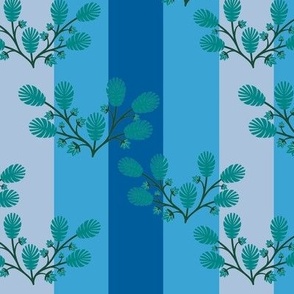 Fanciful Leaves and stripes, blues and greens