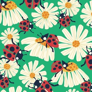 Ladybird amongst the Daisies - Large - Green