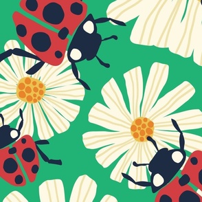 Ladybird amongst the Daisies - Jumbo - Green
