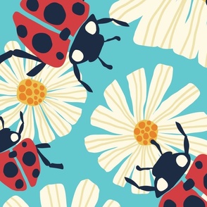 Ladybird amongst the Daisies - Jumbo - Blue