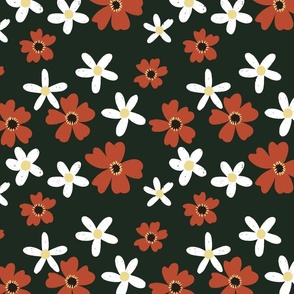 Mixed Floral on Very Dark Green