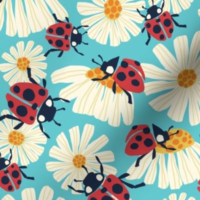 Ladybird amongst the Daisies - Medium - Blue