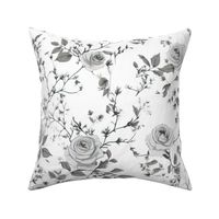 English Rose Watercolor Black and White Floral  Shabby French