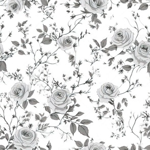 English Rose Watercolor Black and White Floral  Shabby French
