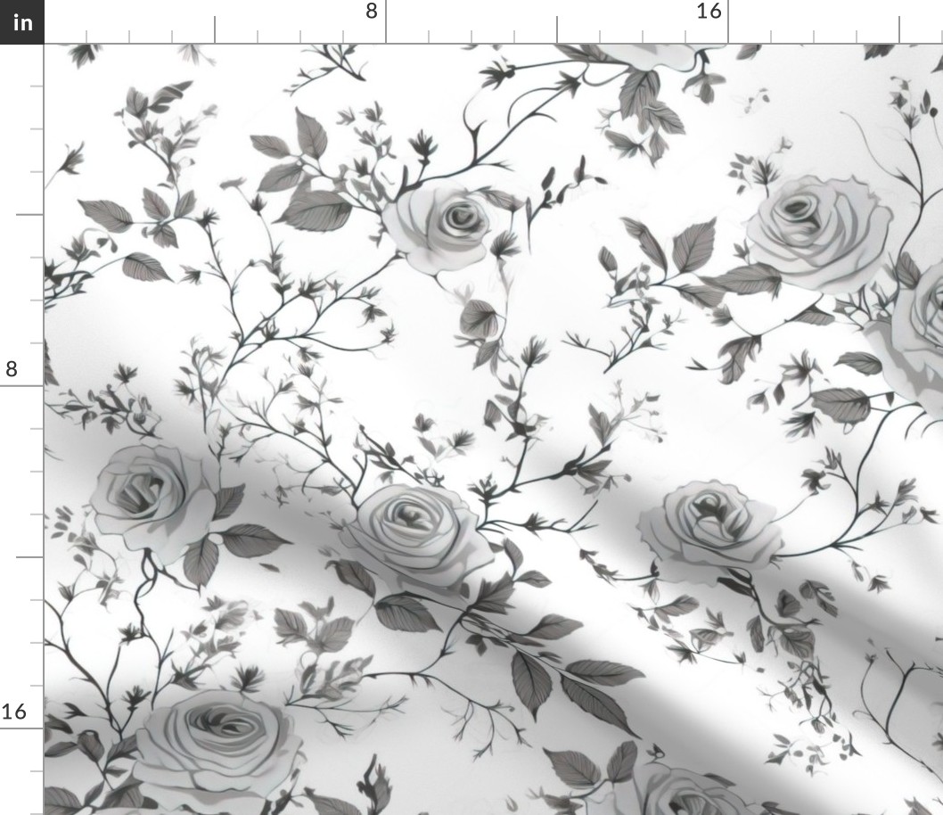 English Rose Watercolor Black and White Floral  Shabby French