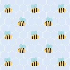 Bumble Bees and Honeycomb - Blue