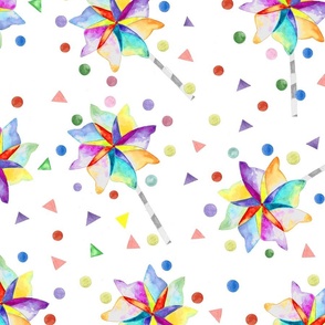 Birthday and Party "Pinwheels" colorful watercolor pattern.
