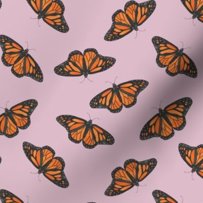 Small monarch butterflies on a lilac purple base, watercolor butterflies perfect for kids apparel and nursery