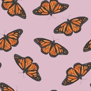 Small monarch butterflies on a lilac purple base, watercolor butterflies perfect for kids apparel and nursery