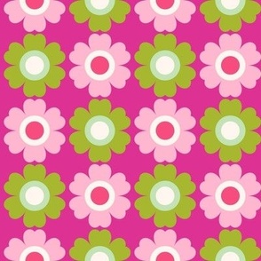 Bright Pink and Green Modern Geometric Floral