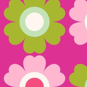 Lime Green and Hot Pink and Mint Daisy Mod Floral Large Scale