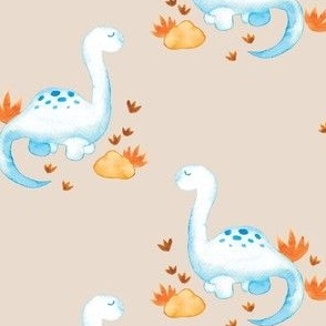Large Blue watercolor brontosaurus dinosaur on cream – part of my signature color collection